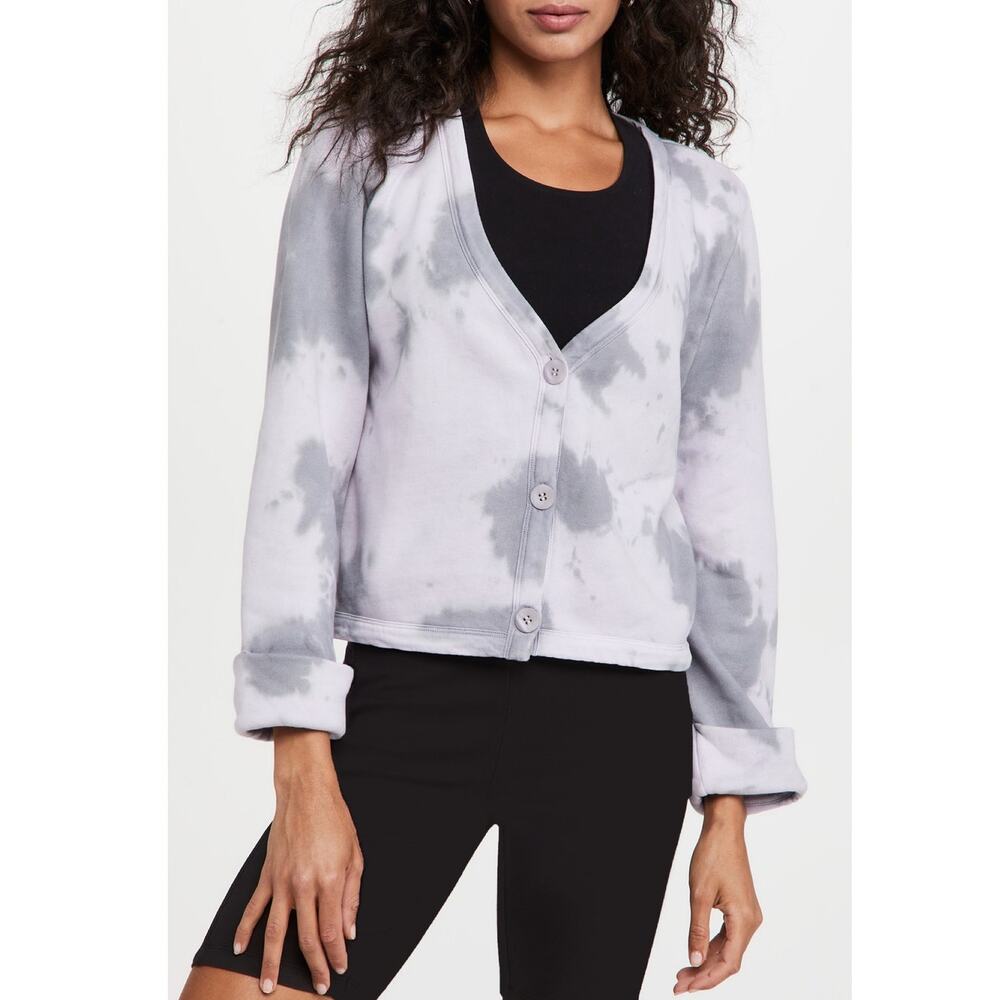 New Ninety Percent Organic Cotton Loopback Boxy Cardigan in Aster & Smoke Size M